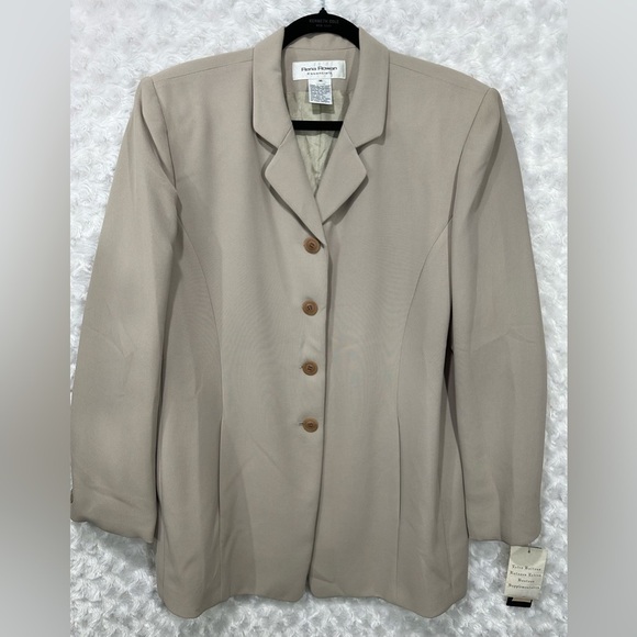 Rena Rowan Jackets & Blazers - Rena Rowan Womens Taupe Colored Lined Button Closure Blazer Jacket